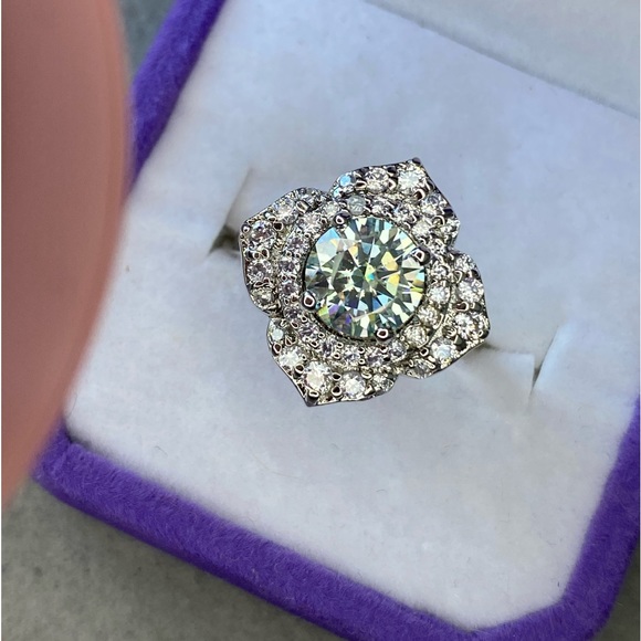 Blooming Flower Moissanite Diamond Engagement Ring - Picture 7 of 17
